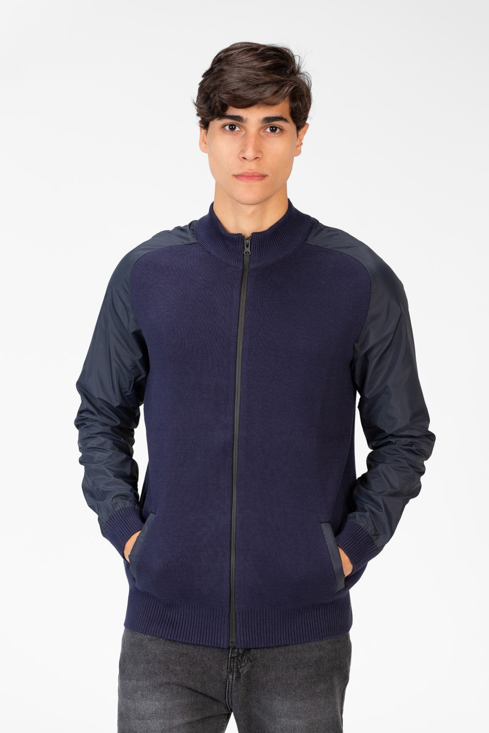 Men's Round Neck Pullover With Full Zip In Cotton Material