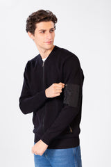 Men's Font Zipper Round Collar Pullover In Cotton