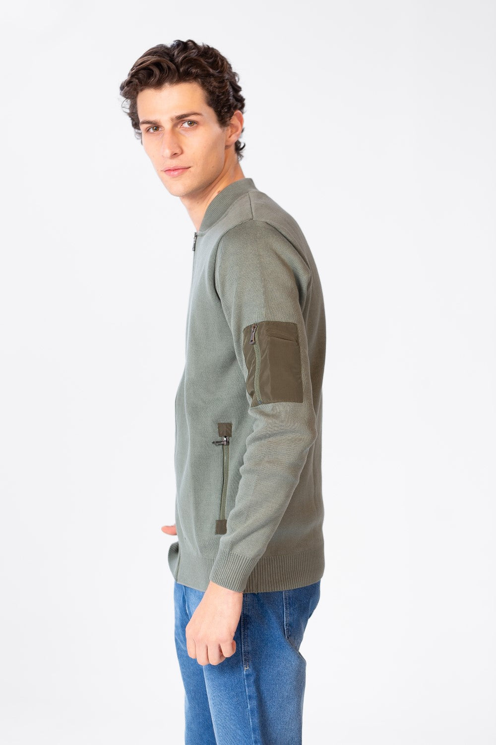 Men's Font Zipper Round Collar Pullover In Cotton