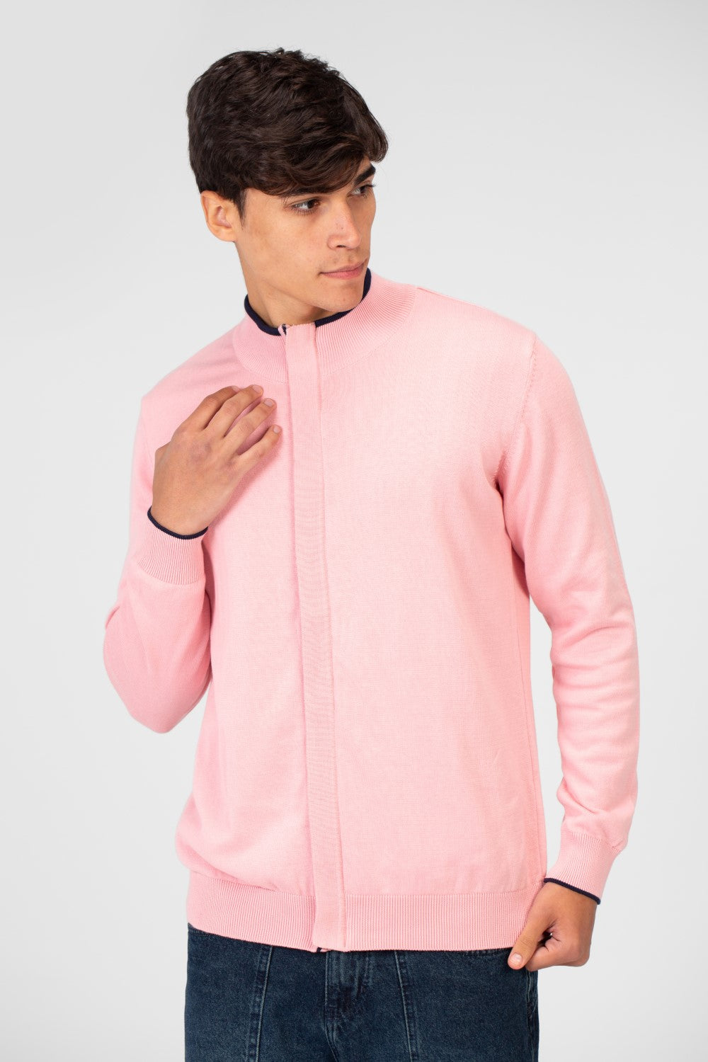 Men's Cotton Sweater Pullover With A Round Neck And Full Zip