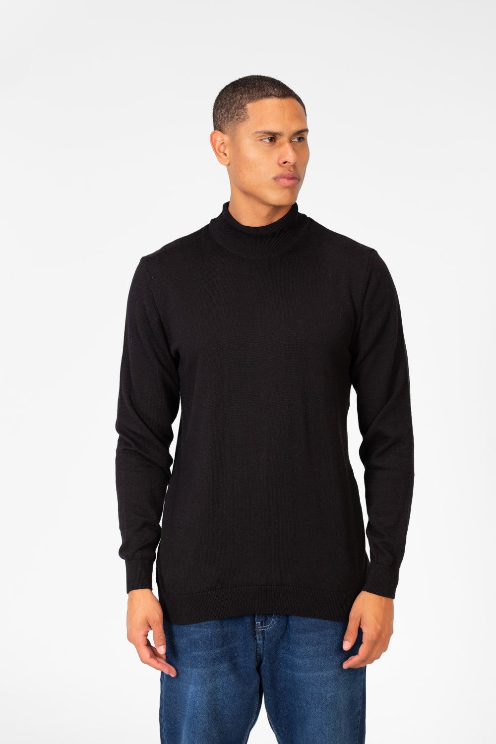 Men's Plain Pullover With High Collar And Long Sleeves