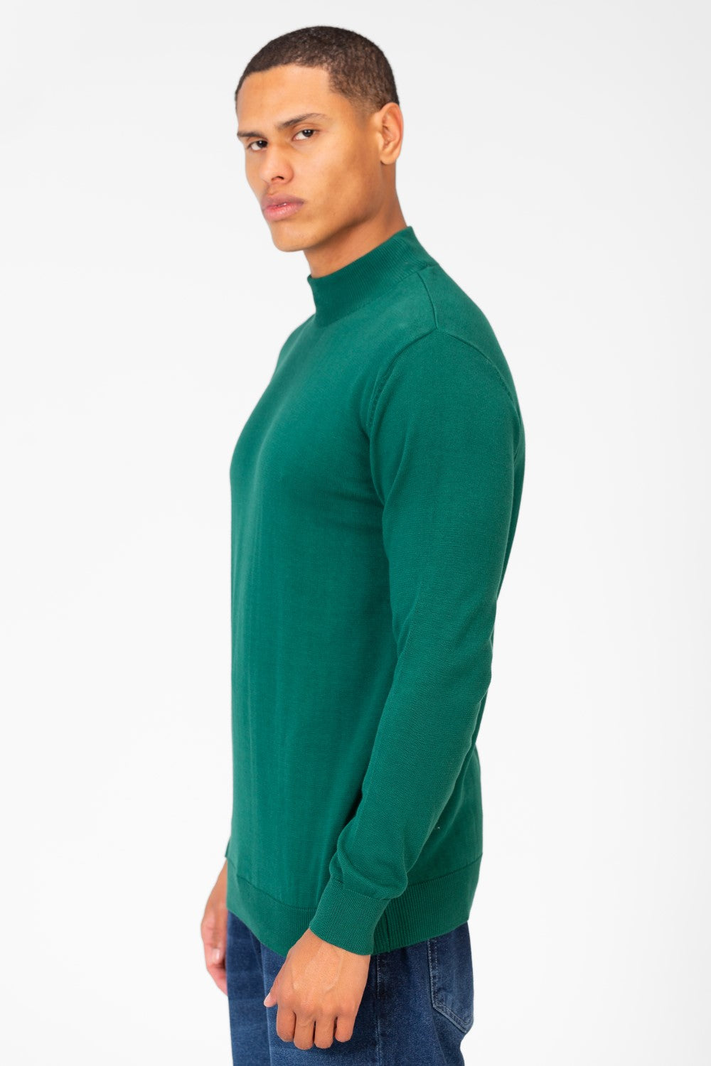 Men's Plain Pullover With High Collar And Long Sleeves