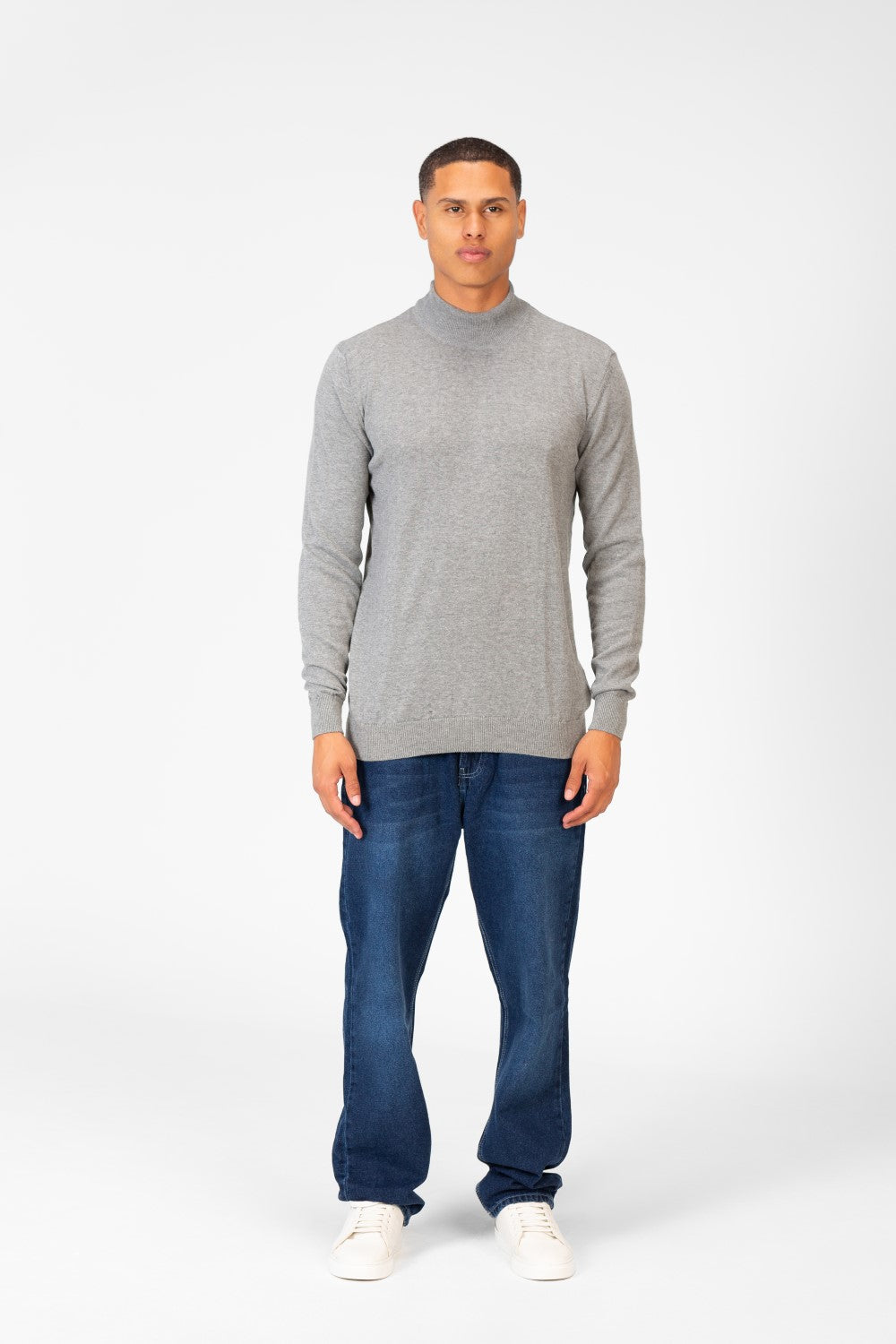 Men's Plain Pullover With High Collar And Long Sleeves