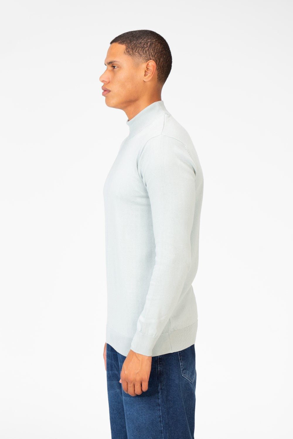Men's Plain Pullover With High Collar And Long Sleeves