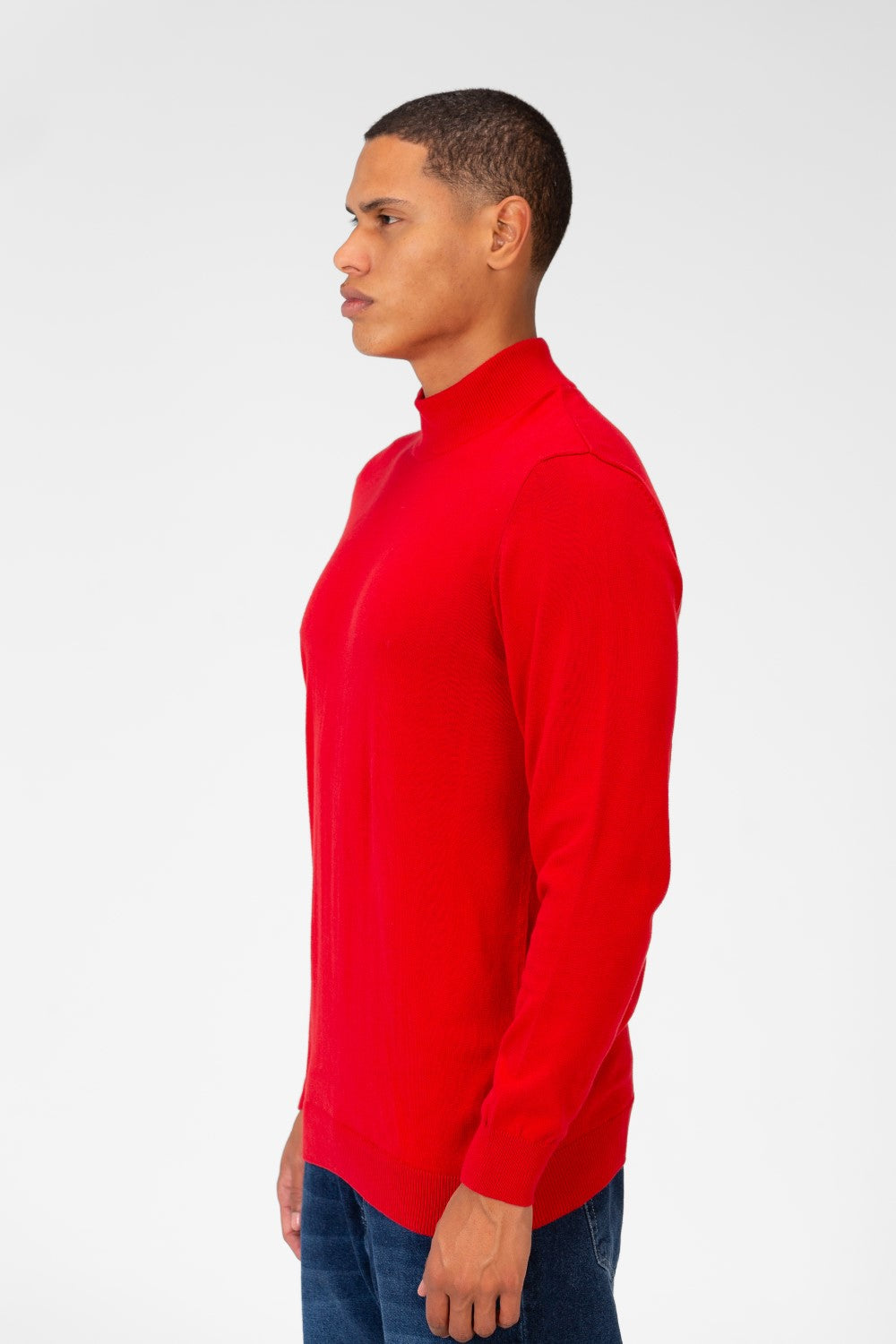 Men's Plain Pullover With High Collar And Long Sleeves