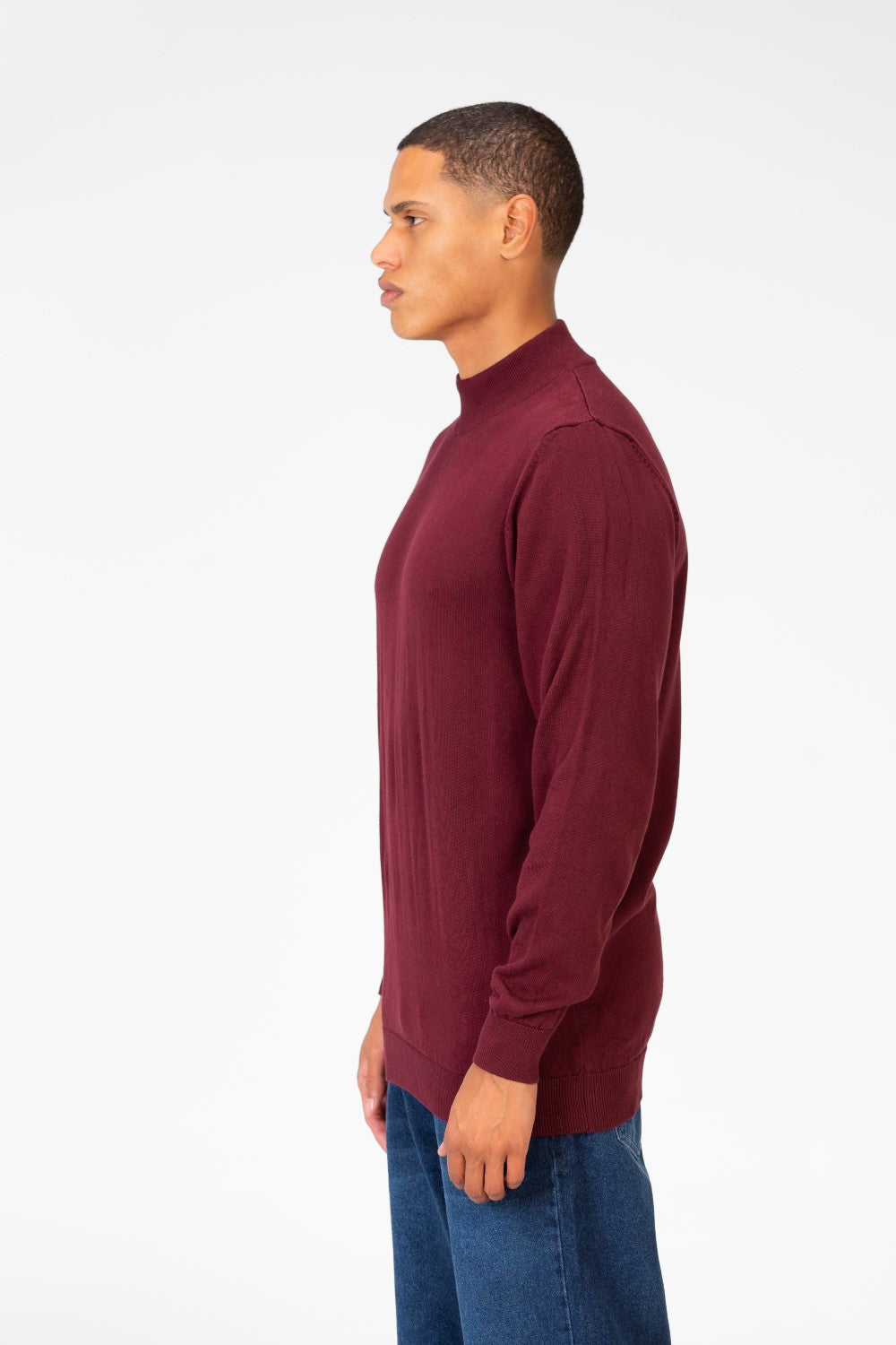 Men's Plain Pullover With High Collar And Long Sleeves