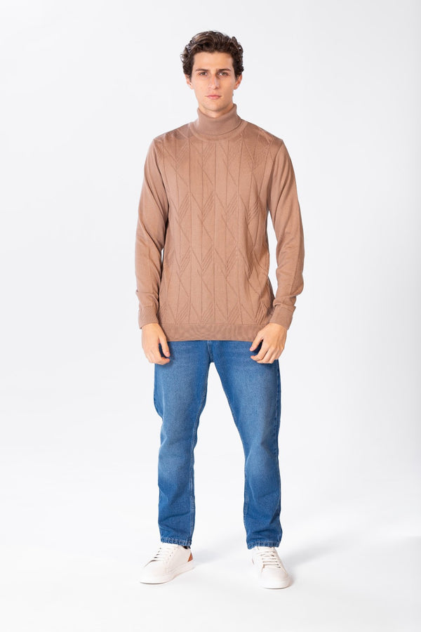 Men's Basic Pullover With High Collar And Long Sleeves