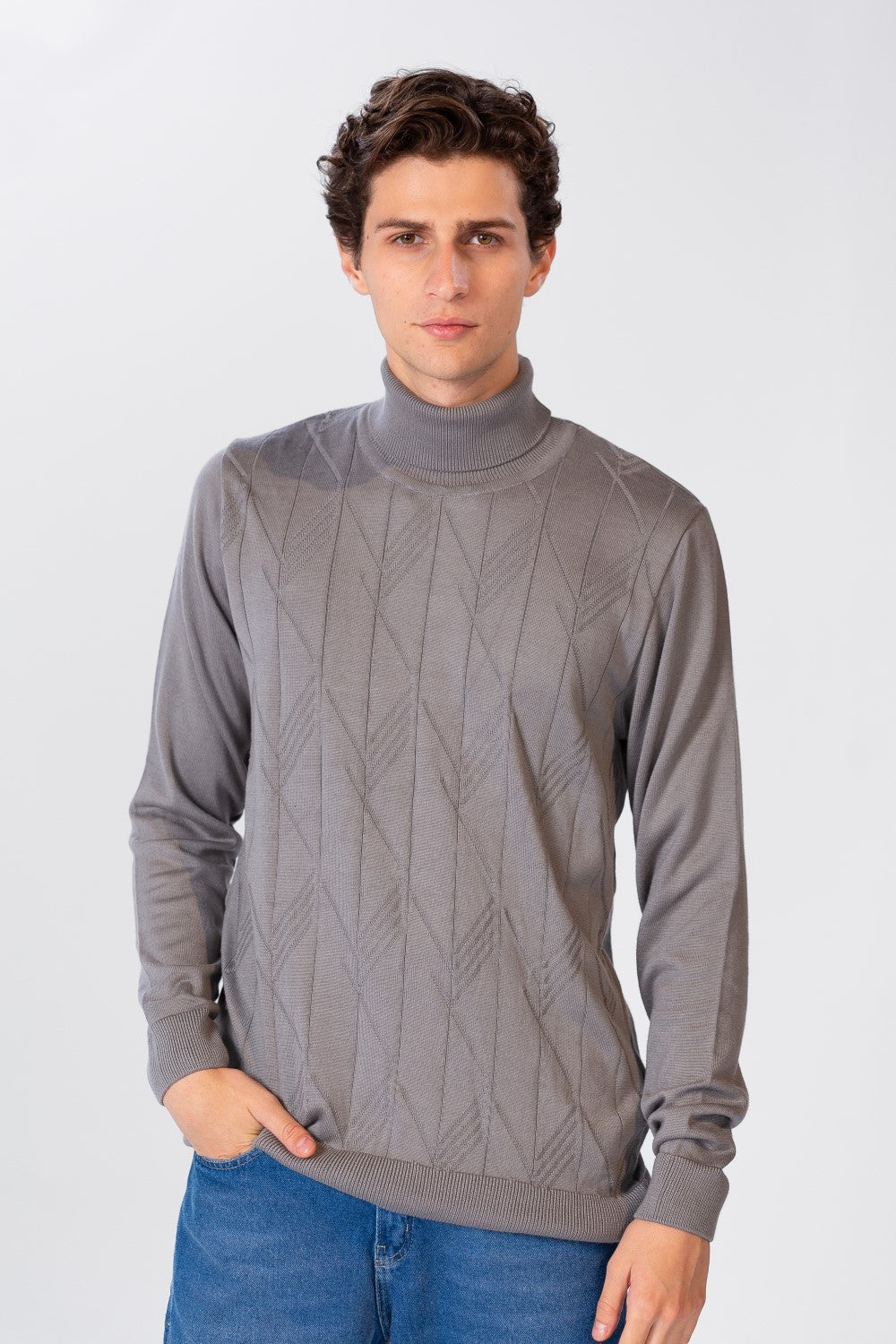 Men's Basic Pullover With High Collar And Long Sleeves