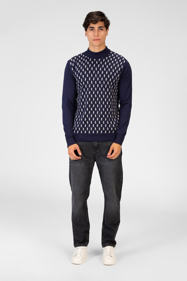 Men's High Neck Pullover With Front Print