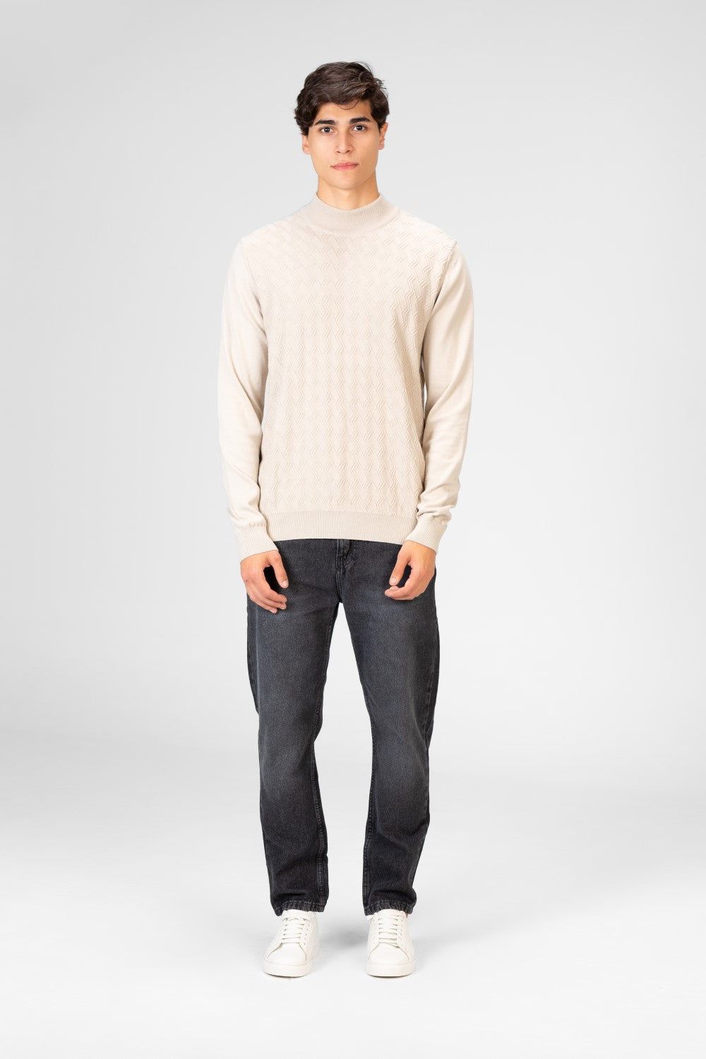 Men's Plain Knitted Cotton Long Sleeved Sweater Pullover
