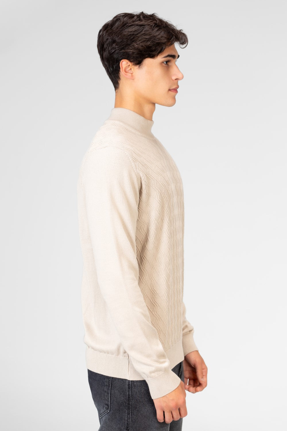 Men's Plain Knitted Cotton Long Sleeved Sweater Pullover