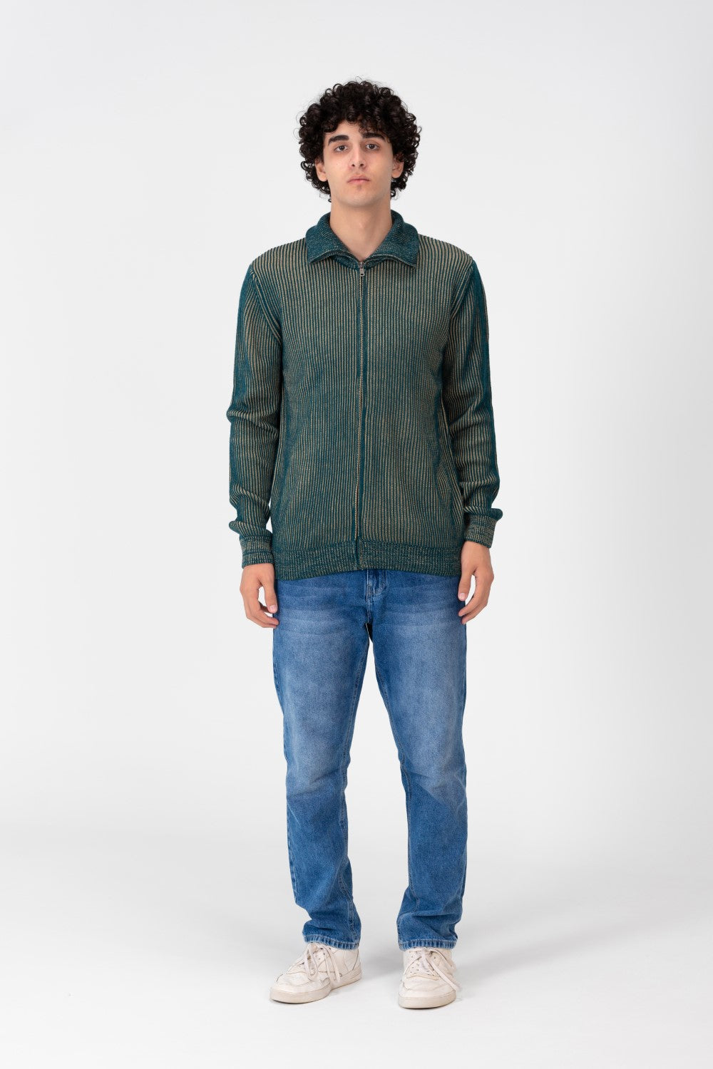 Men's Pullover With Full Zip Up Collar And Long Sleeves