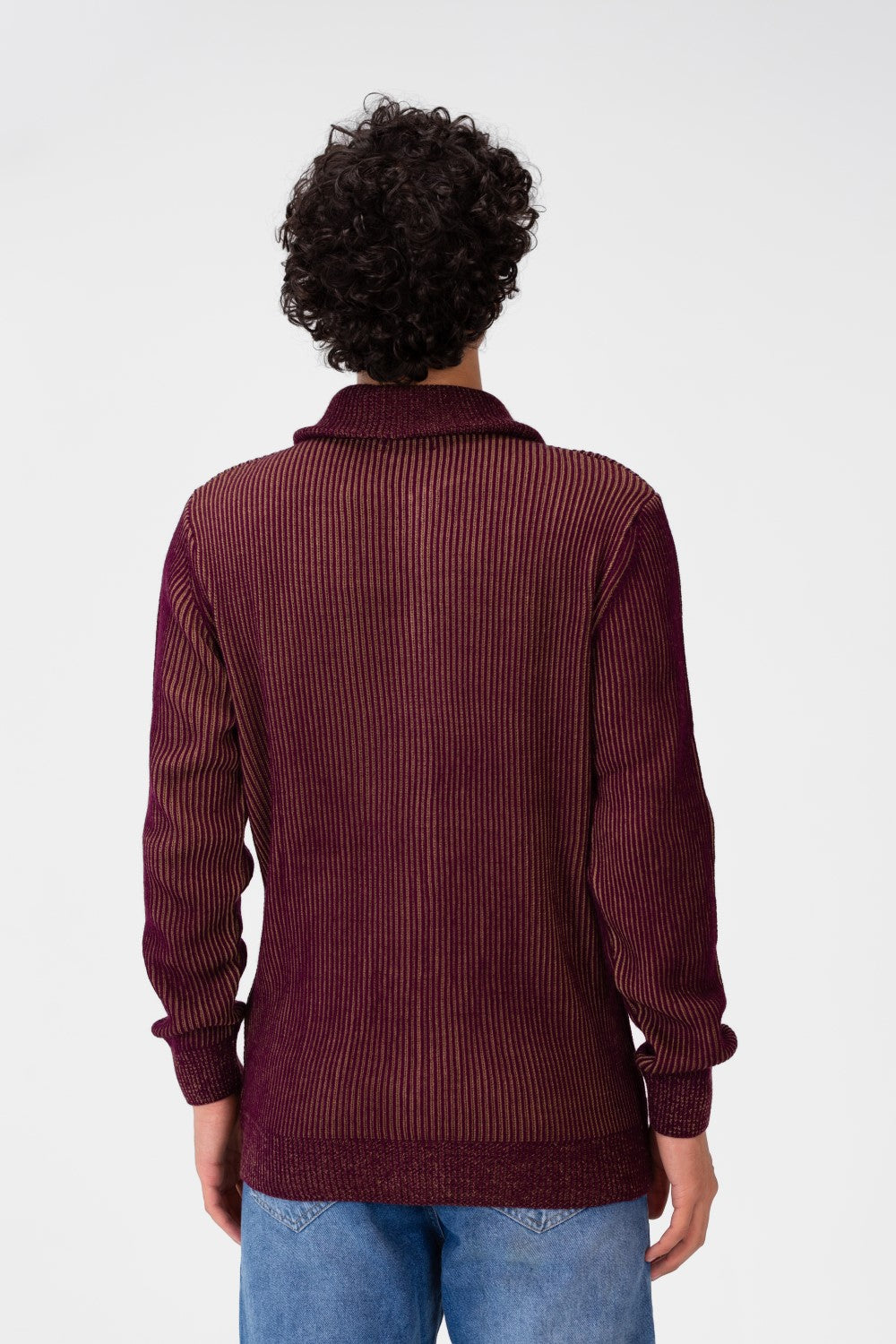 Men's Pullover With Full Zip Up Collar And Long Sleeves