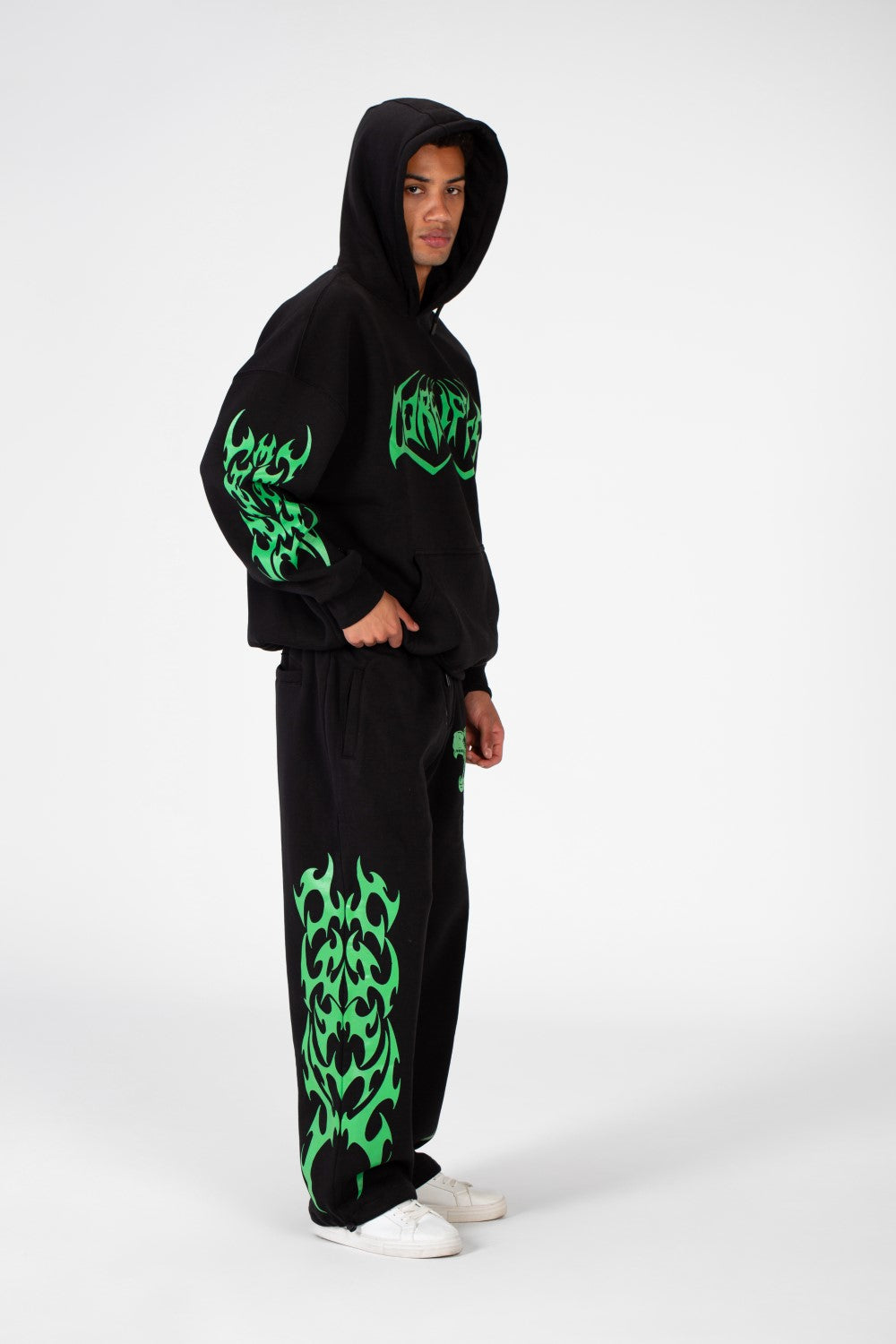 Men's Hooded Printed Sweatshirt Made From Melton Material
