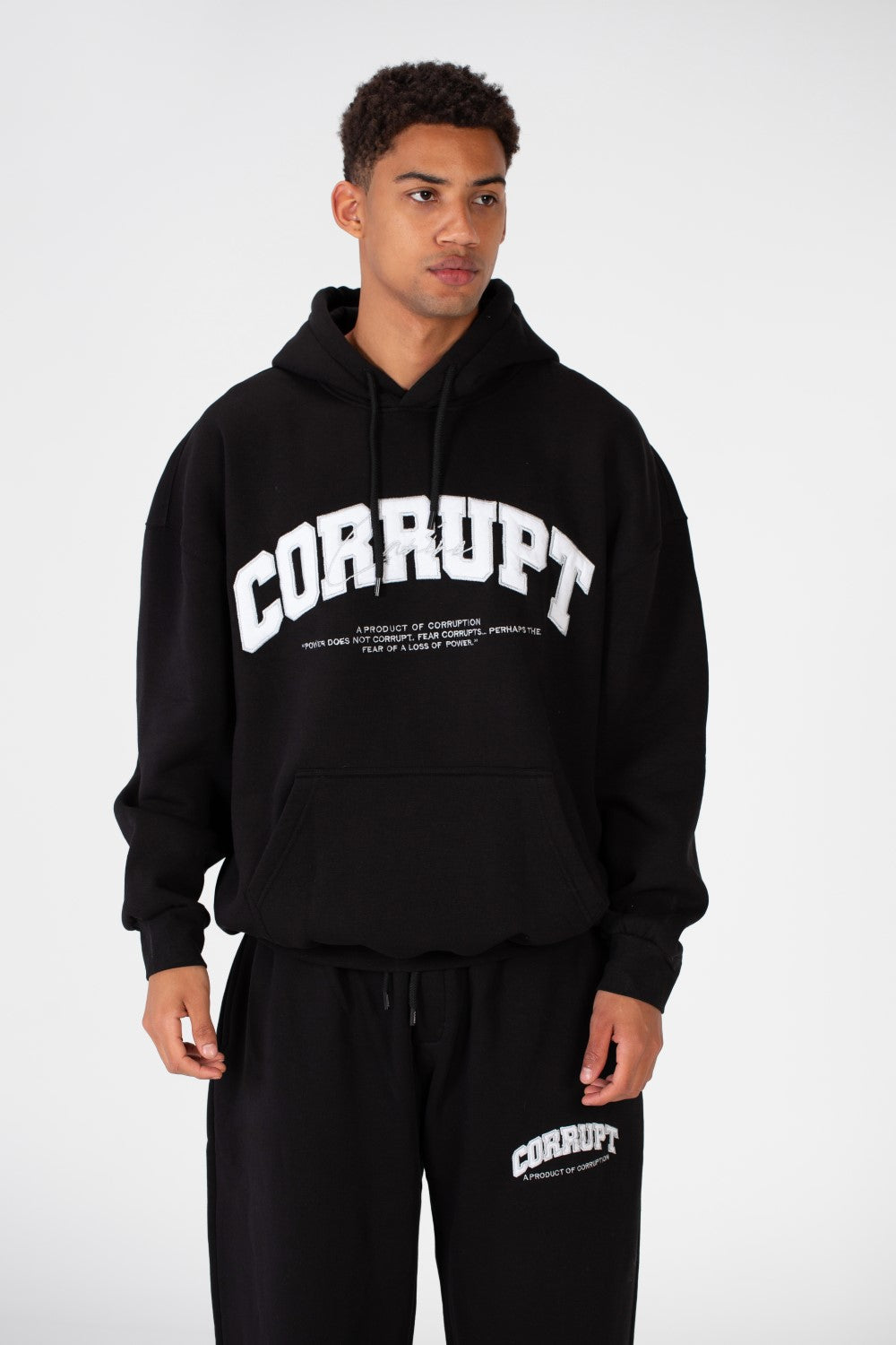 Men's Over Size Hood Sweatshirt With Front Print In Melton Material
