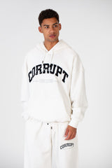 Men's Over Size Hood Sweatshirt With Front Print In Melton Material
