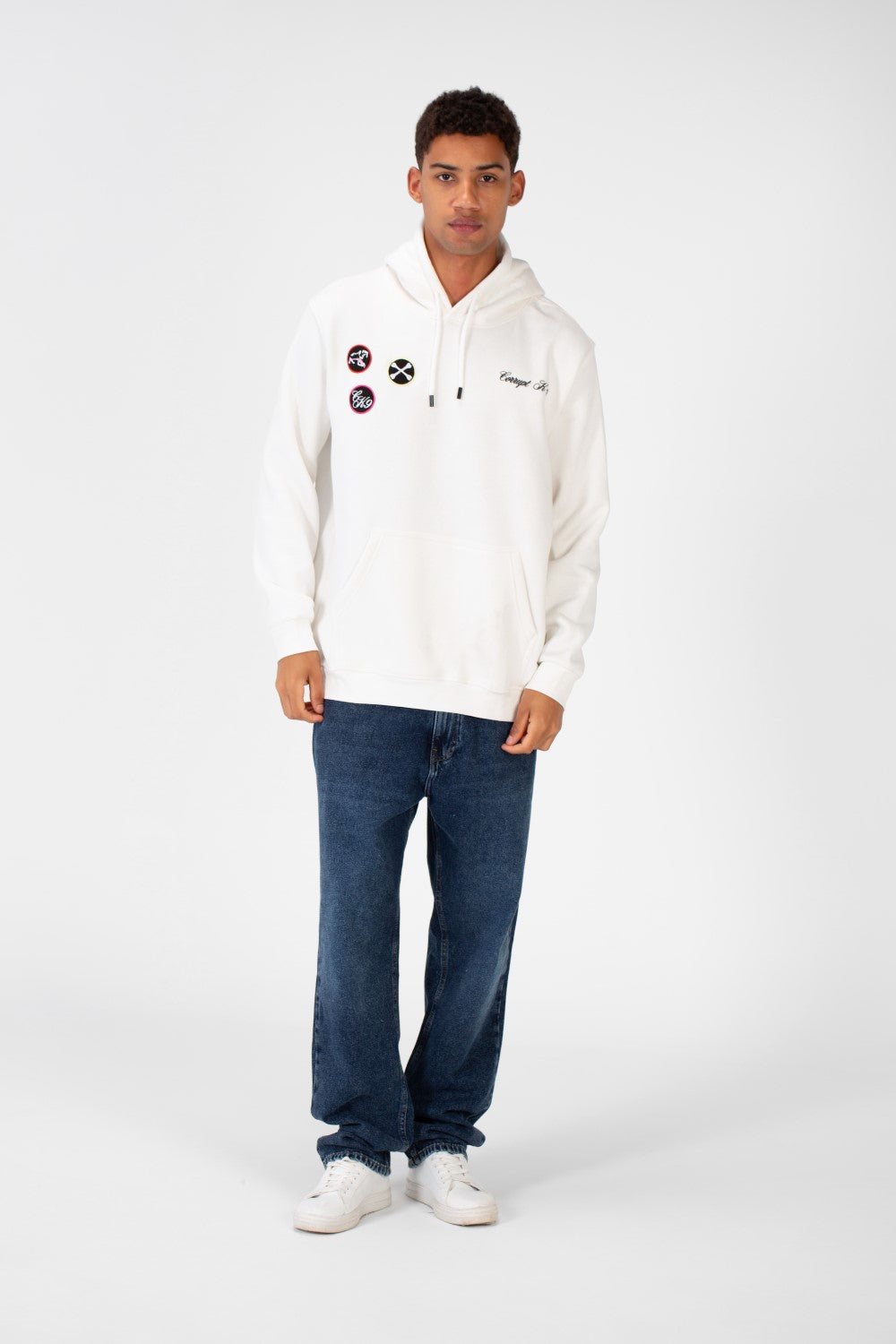 Men's Printed Hooded Sweatshirt With Front Pocket In Melton Material