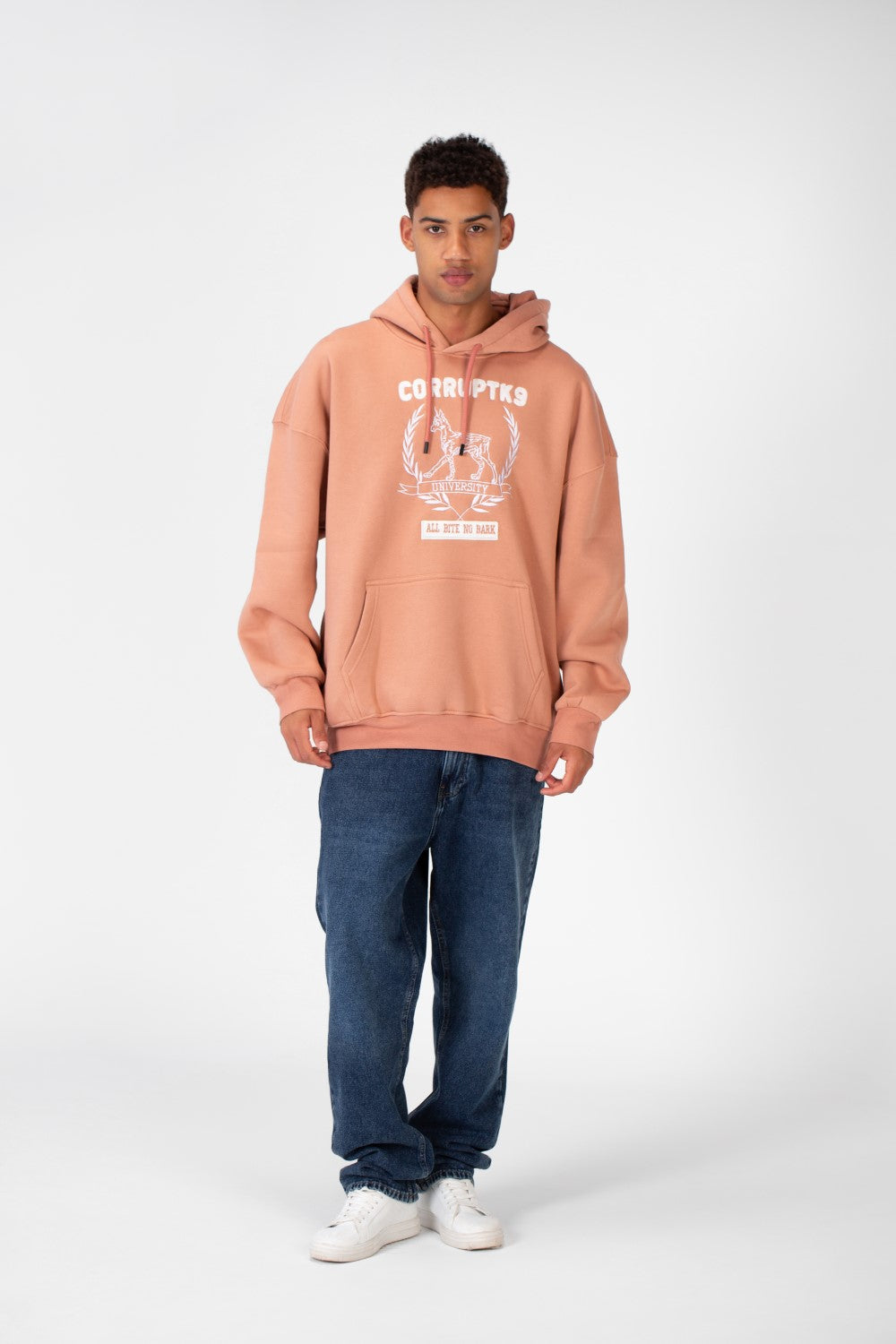 Men's Oversize Casual Hood Sweatshirt Print On The Front Made Of Melton Material
