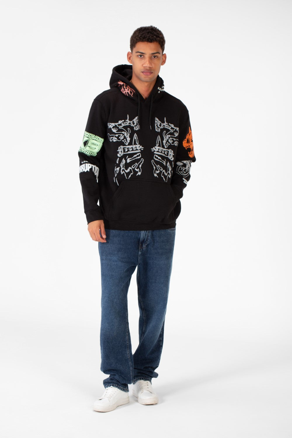 Men's Casual Hood Printed Sweatshirt Made Of Melton Material