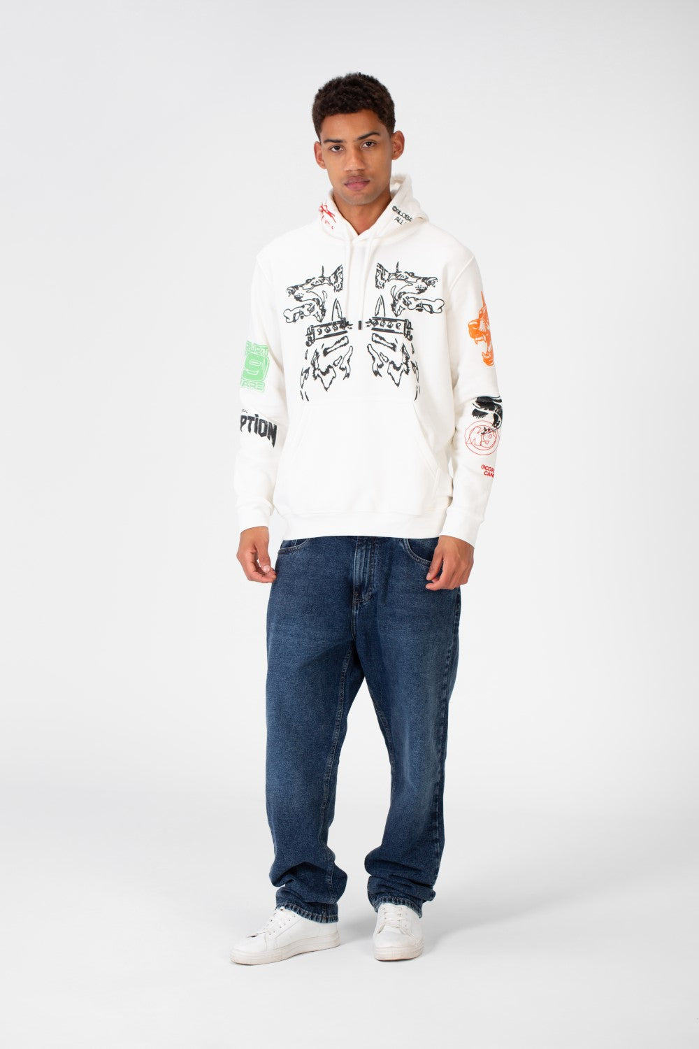 Men's Casual Hood Printed Sweatshirt Made Of Melton Material