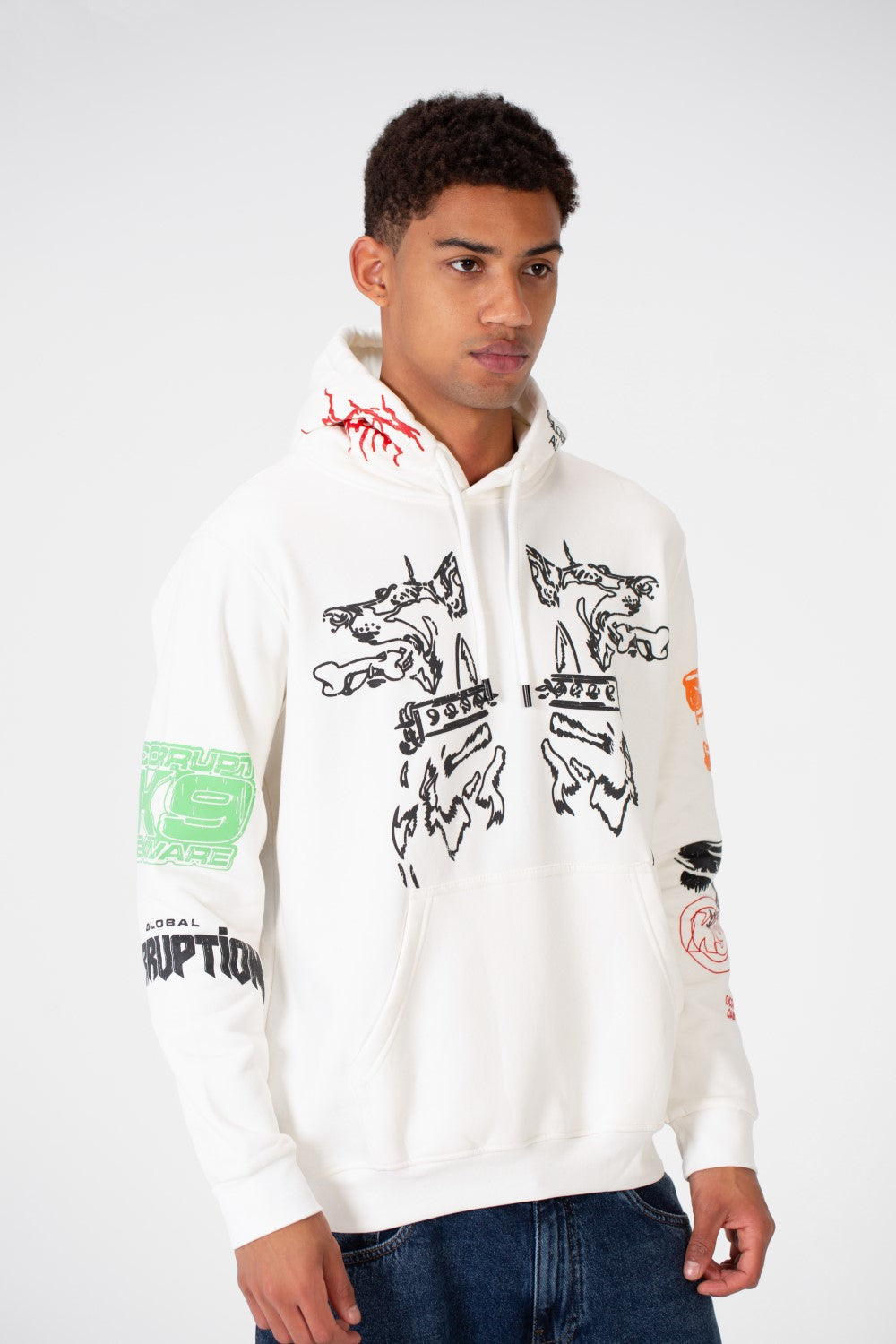 Men's Casual Hood Printed Sweatshirt Made Of Melton Material
