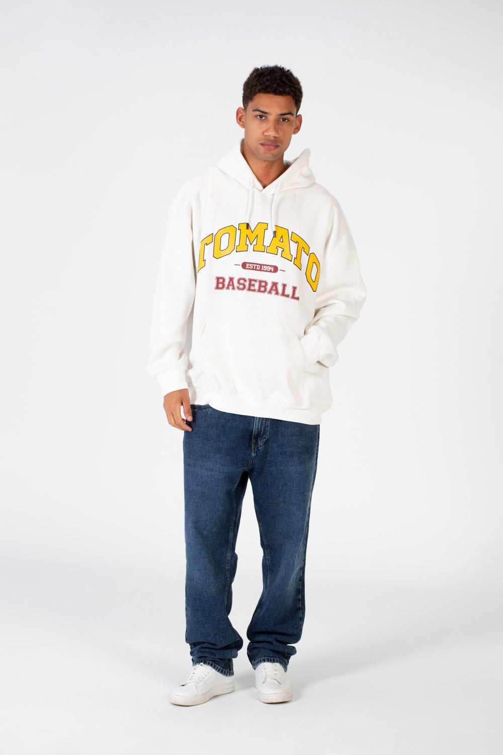 Men's Oversize Sweatshirt Made Of Milton Material With Tomato Print On The Front And Back