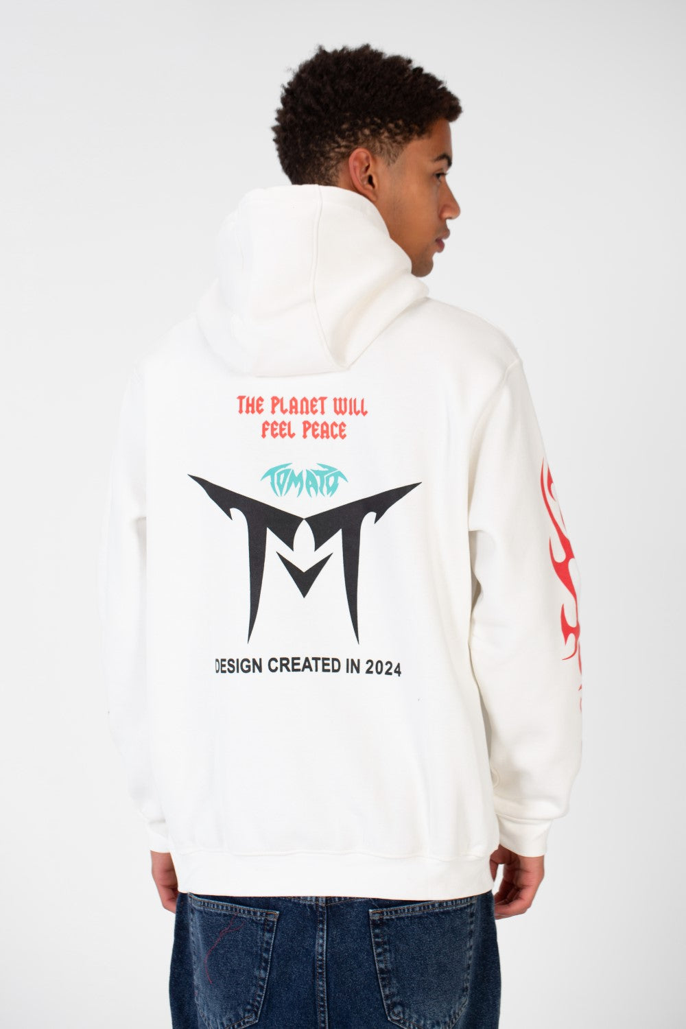 Men's Hooded Sweatshirt With A Melton Material Printed On The Front And Back