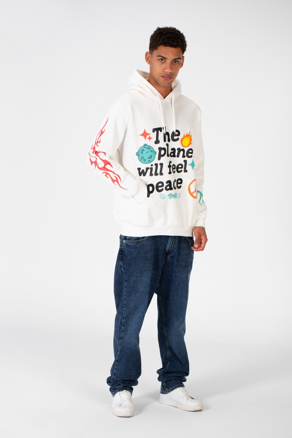 Men's Hooded Sweatshirt With A Melton Material Printed On The Front And Back