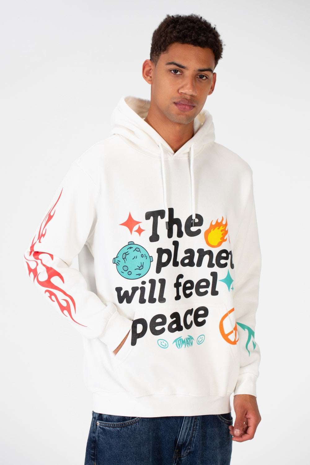 Men's Hooded Sweatshirt With A Melton Material Printed On The Front And Back