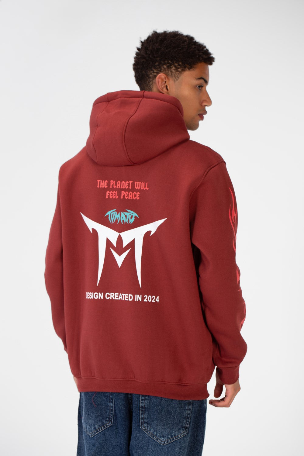 Men's Hooded Sweatshirt With A Melton Material Printed On The Front And Back