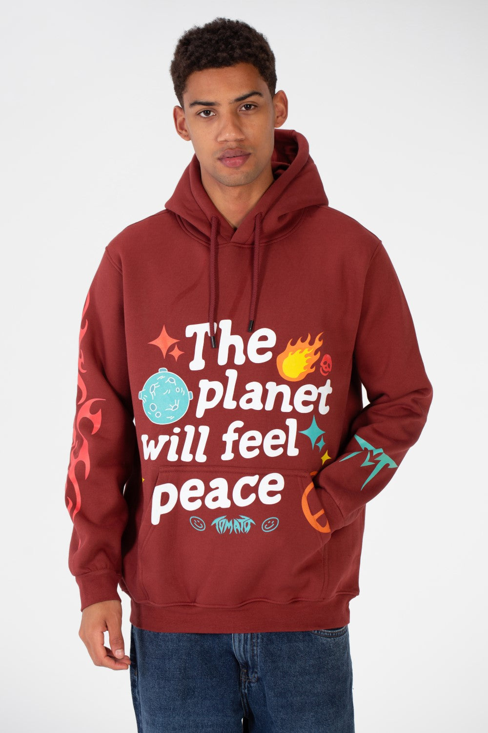 Men's Hooded Sweatshirt With A Melton Material Printed On The Front And Back