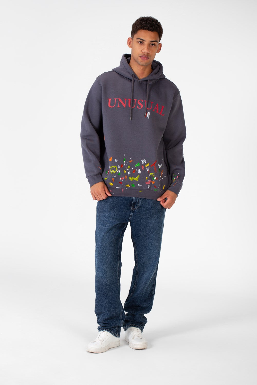 Men's Hoodie Sweatshirt With Front Print In Melton Material
