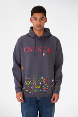 Men's Hoodie Sweatshirt With Front Print In Melton Material