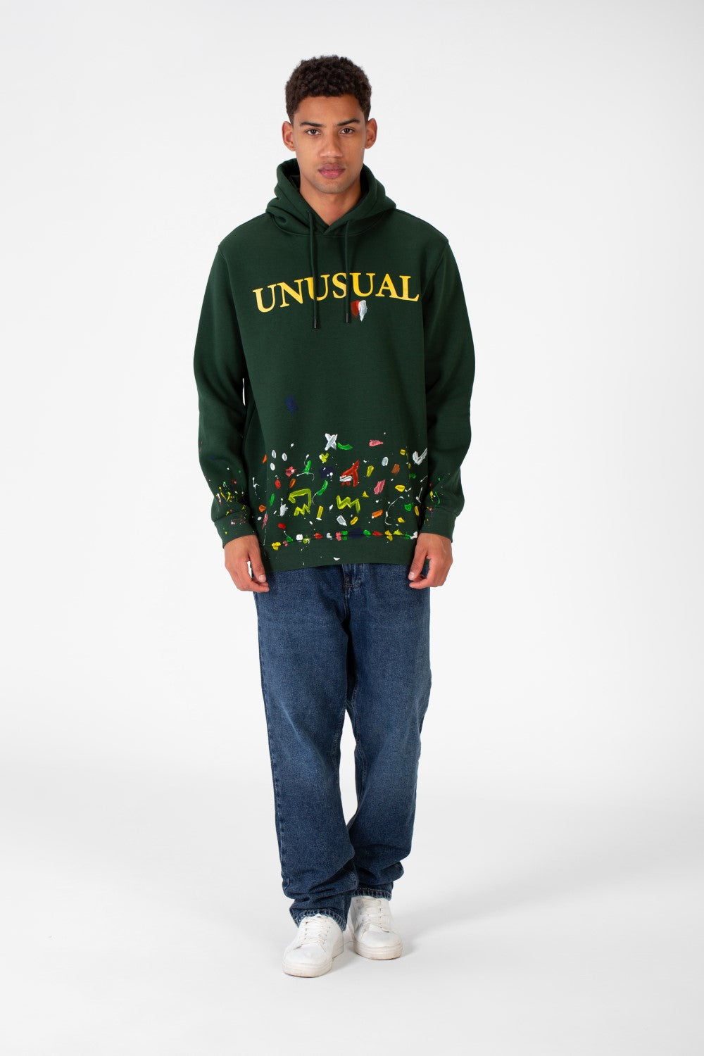 Men's Hoodie Sweatshirt With Front Print In Melton Material