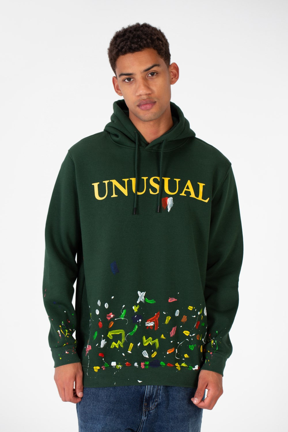 Men's Hoodie Sweatshirt With Front Print In Melton Material