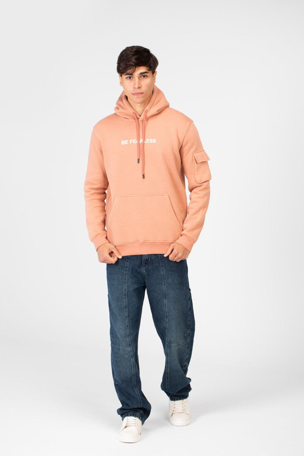 Men's Hoodie Sweatshirt Made Of Milton Material With A Text Print On The Front