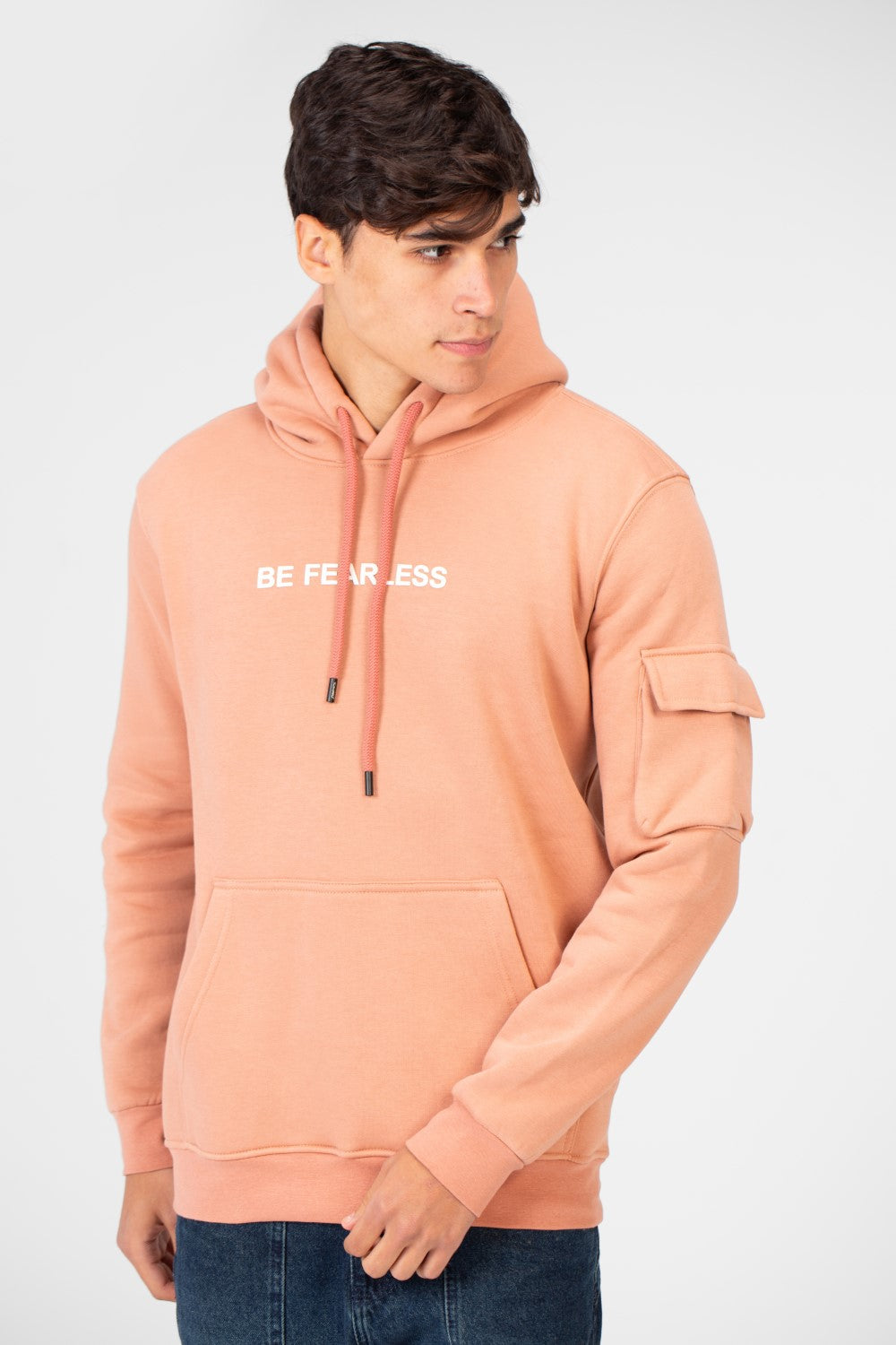 Men's Hoodie Sweatshirt Made Of Milton Material With A Text Print On The Front