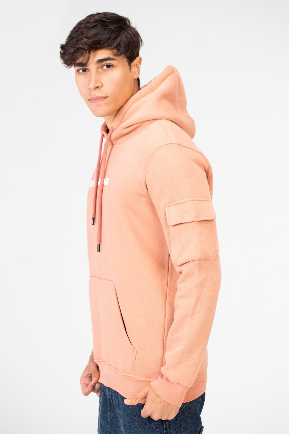 Men's Hoodie Sweatshirt Made Of Milton Material With A Text Print On The Front