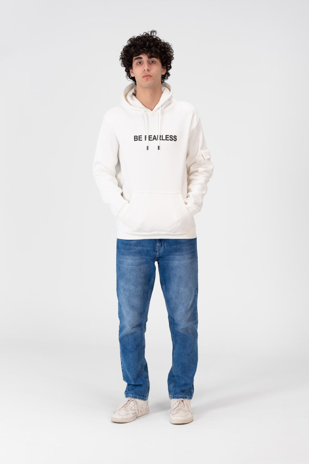 Men's Hoodie Sweatshirt Made Of Milton Material With A Text Print On The Front