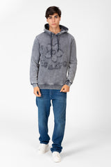 Men's Washed Tomato Print Front Hoodie Sweatshirt