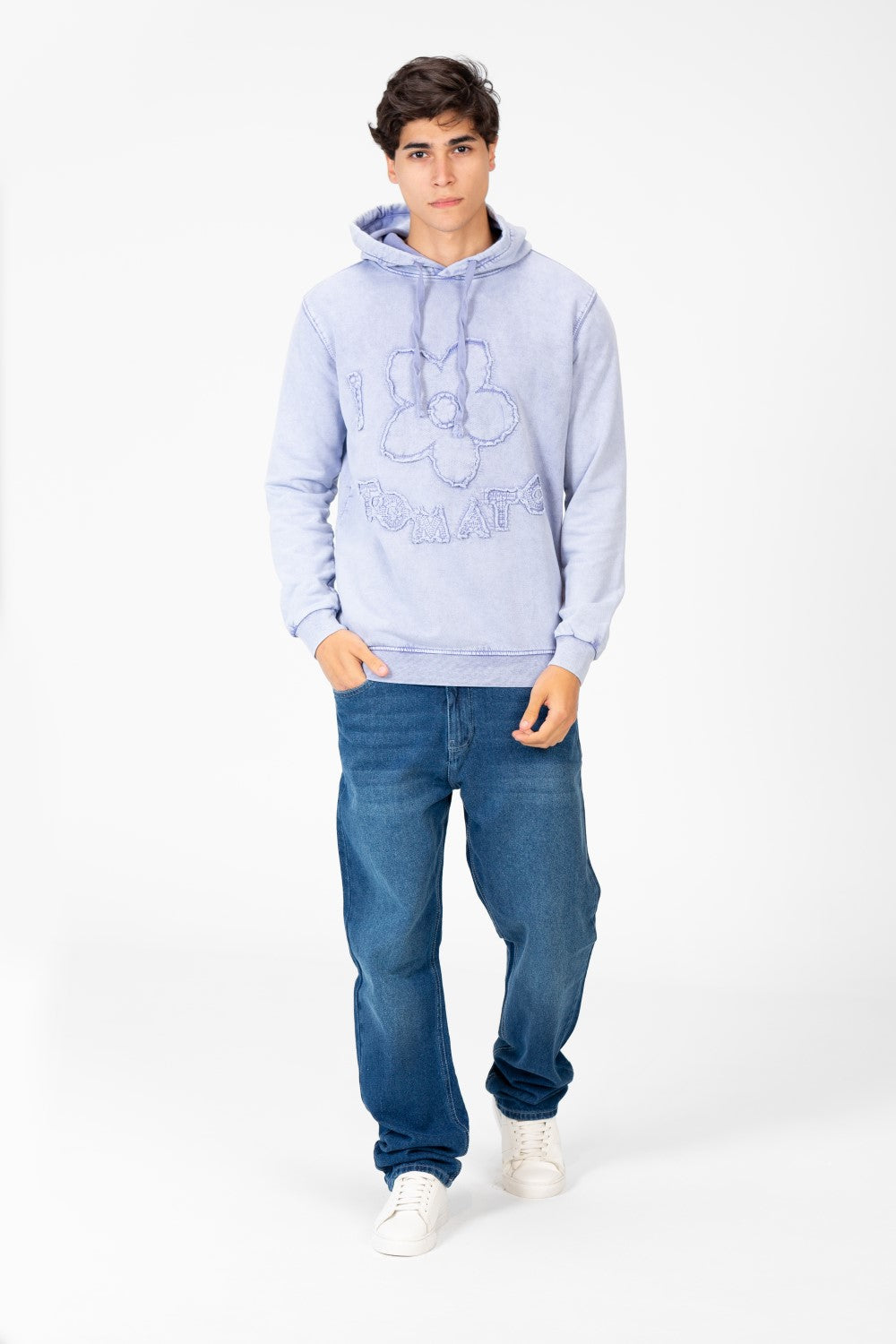 Men's Washed Tomato Print Front Hoodie Sweatshirt