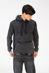Men's Washed Slim Fit Hoodie Sweatshirt With A Print On The Front