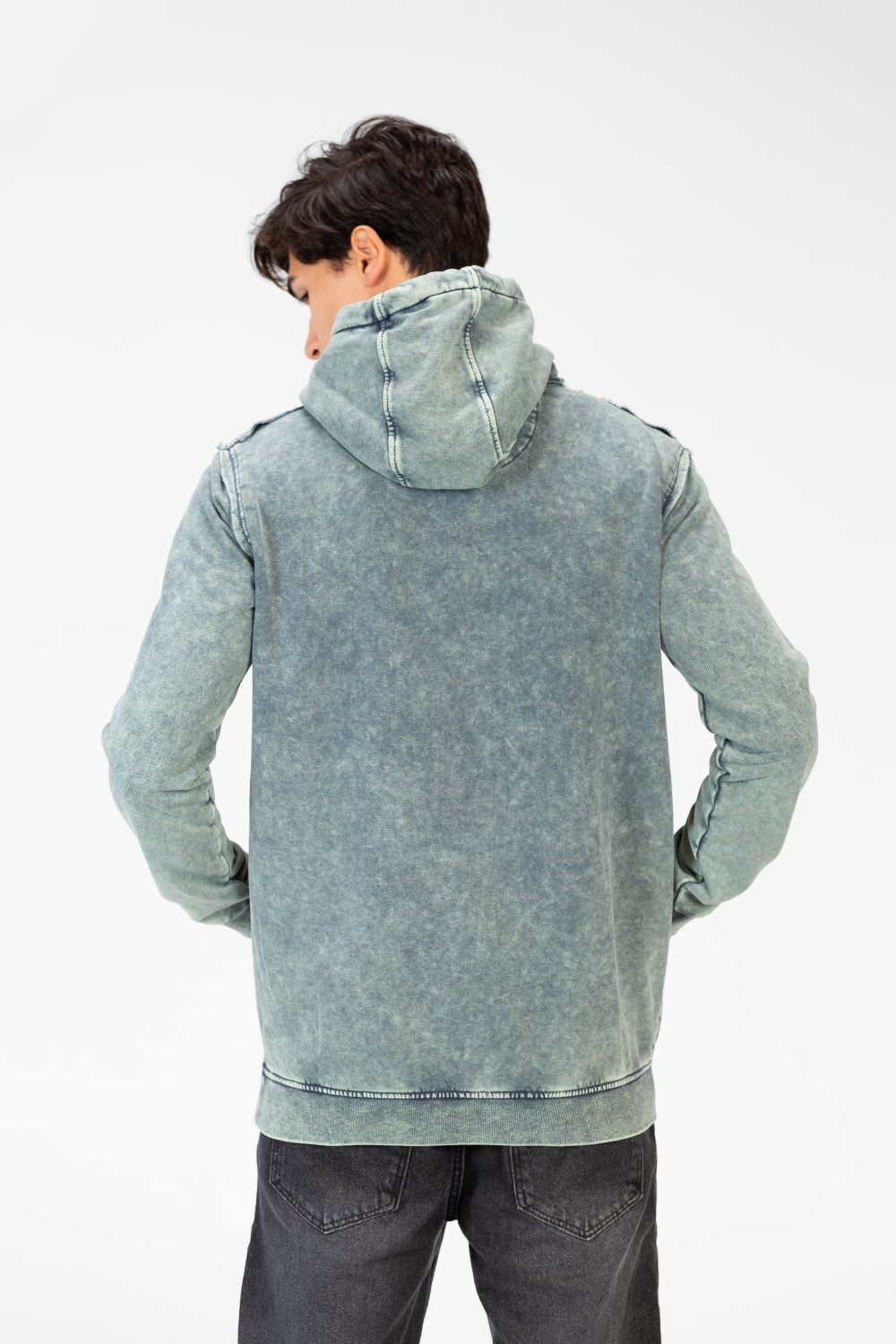 Men's Washed Slim Fit Hoodie Sweatshirt With A Print On The Front