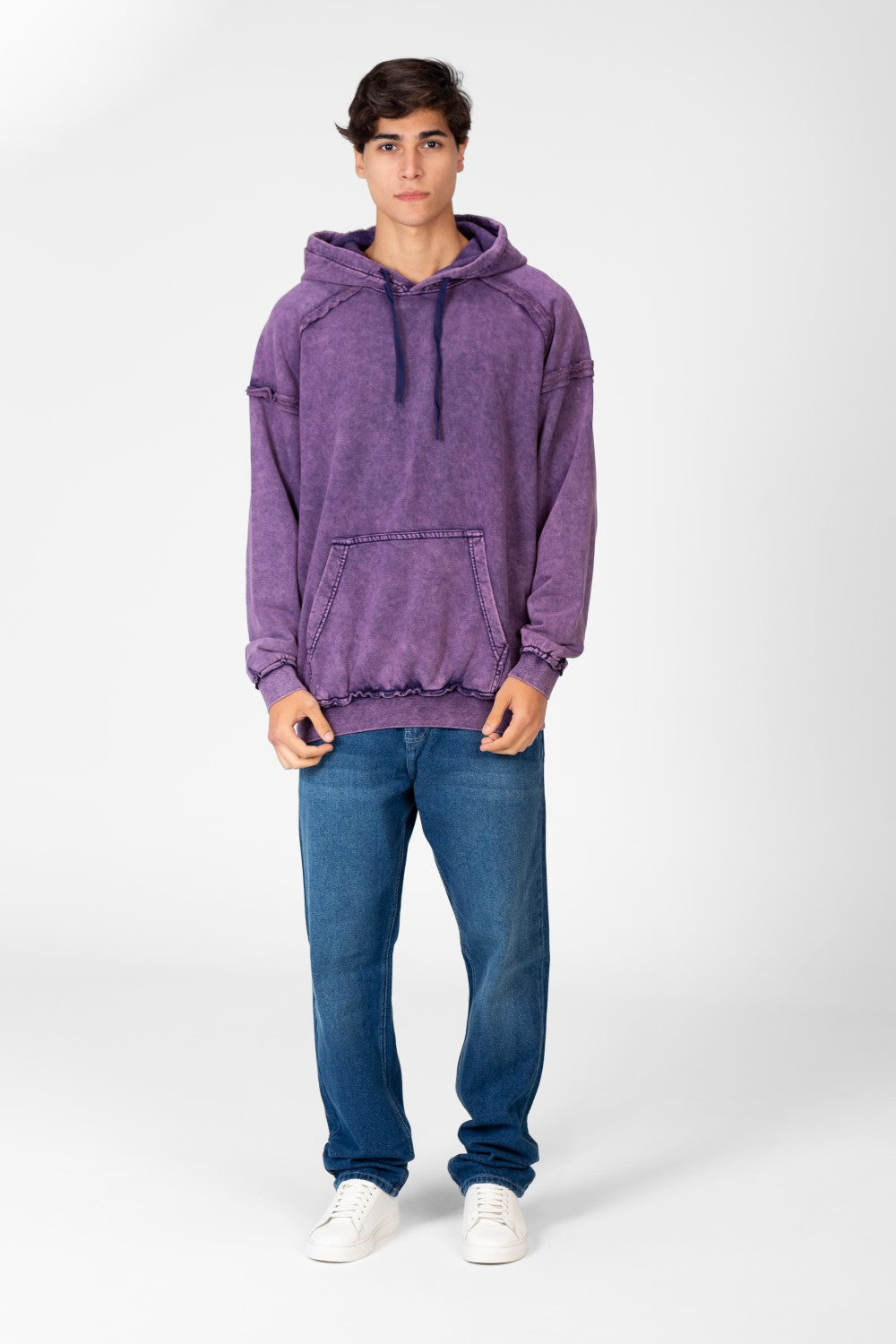 Men's Oversized Washed Hood Sweatshirt With Kangaroo Pocket On The Front