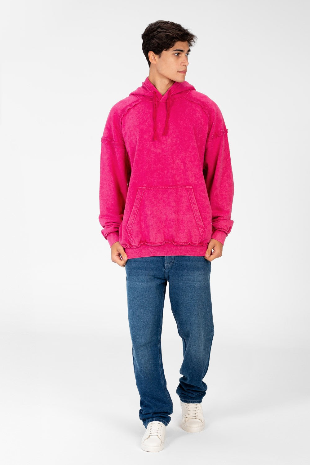 Men's Oversized Washed Hood Sweatshirt With Kangaroo Pocket On The Front