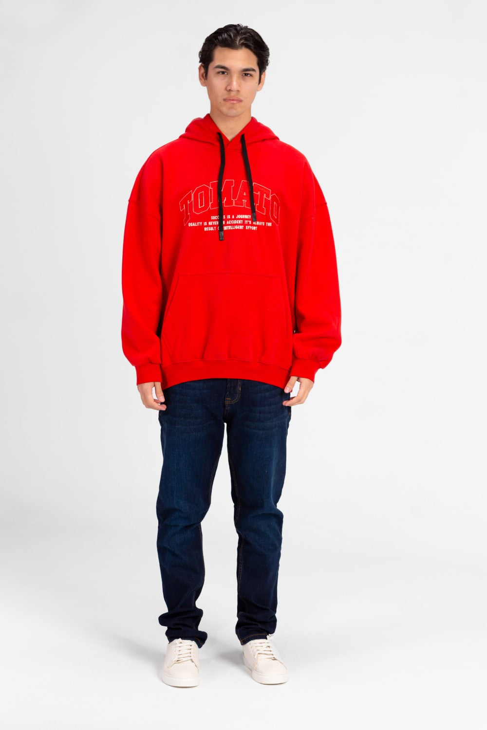 Men's Tomato Front Text Print Oversized Sweatshirt