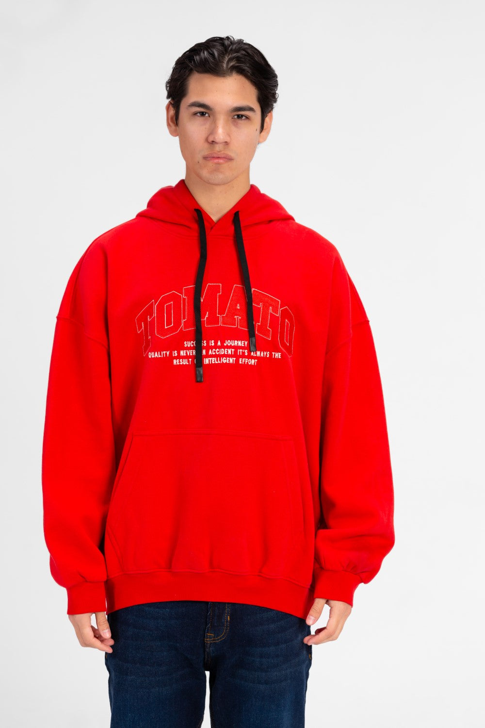 Men's Tomato Front Text Print Oversized Sweatshirt