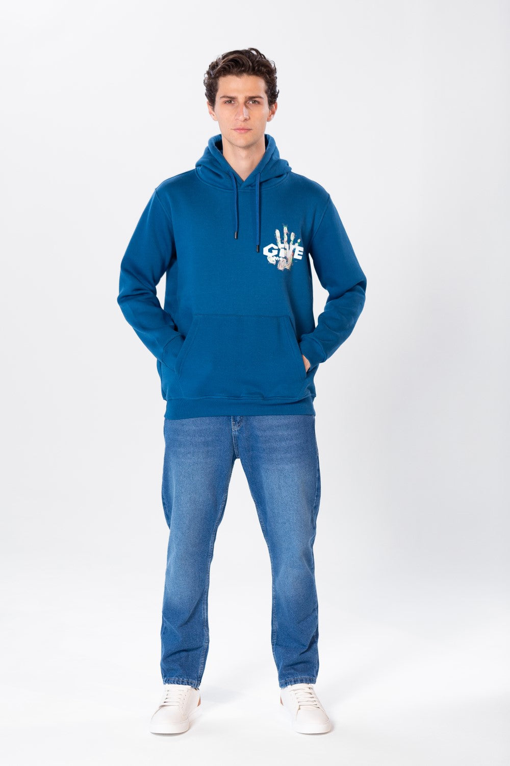 Men's Hoodie Sweatshirt With Print & Front Pocket