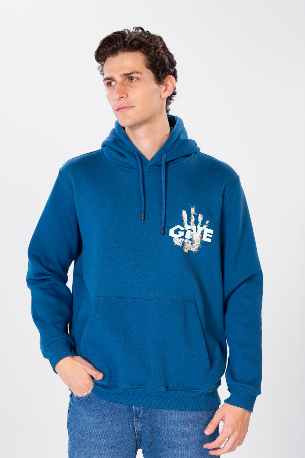Men's Hoodie Sweatshirt With Print & Front Pocket