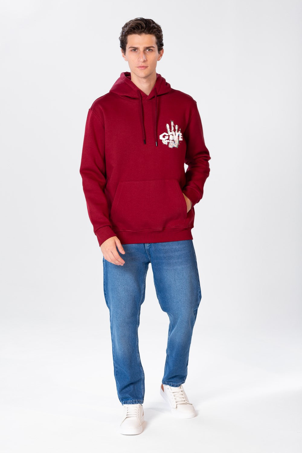 Men's Hoodie Sweatshirt With Print & Front Pocket